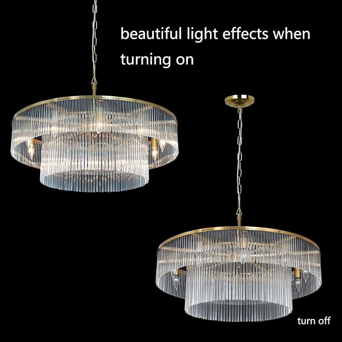 32 Inch Modern Brass 2-Tier Glass Chandelier