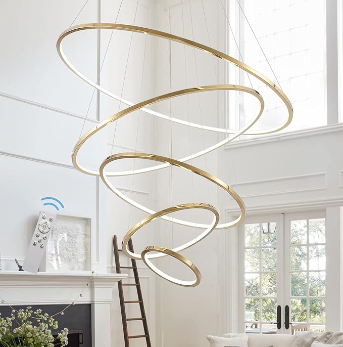 39 Inch Modern 5-Ring Gold LED Dimmable Chandelier