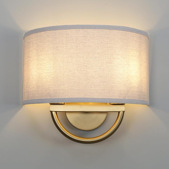 16 Inch Antique Brass Linen Wall Sconce