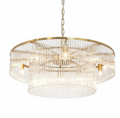 32 Inch Modern Brass 2-Tier Glass Chandelier