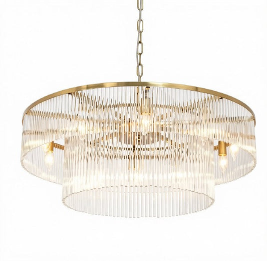 32 Inch Modern Brass 2-Tier Glass Chandelier