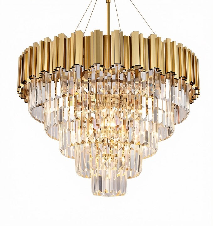 27.5 Inch Modern 5-Tier Gold Crystal Chandelier