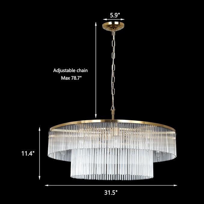 32 Inch Modern Brass 2-Tier Glass Chandelier