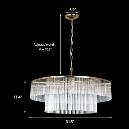 32 Inch Modern Brass 2-Tier Glass Chandelier