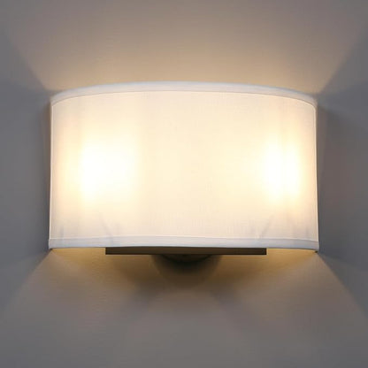 13 Inch Brass White Fabric Wall Sconce