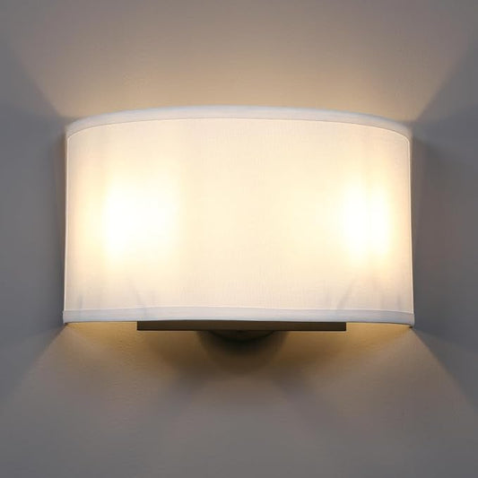 13 Inch Brass White Fabric Wall Sconce