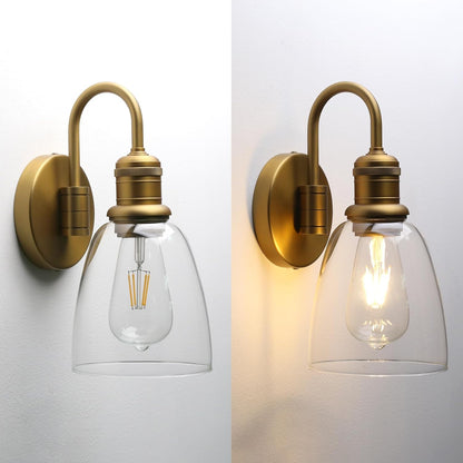 14 Inch Antique Brass Glass Wall Sconce