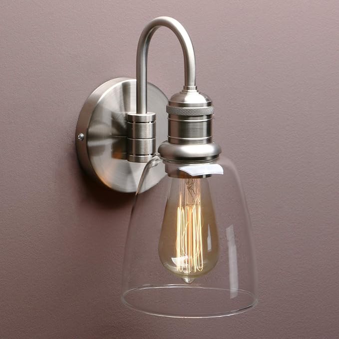 14 Inch Brushed Clear Glass Wall Sconce