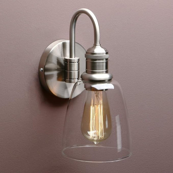 14 Inch Brushed Clear Glass Wall Sconce