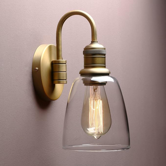 14 Inch Antique Brass Glass Wall Sconce
