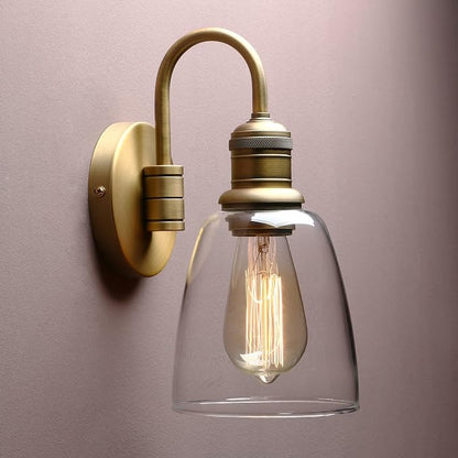 14 Inch Antique Brass Glass Wall Sconce
