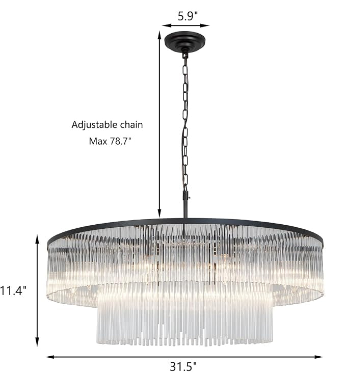 32 Inch Contemporary Black 2-Tier Glass Chandelier