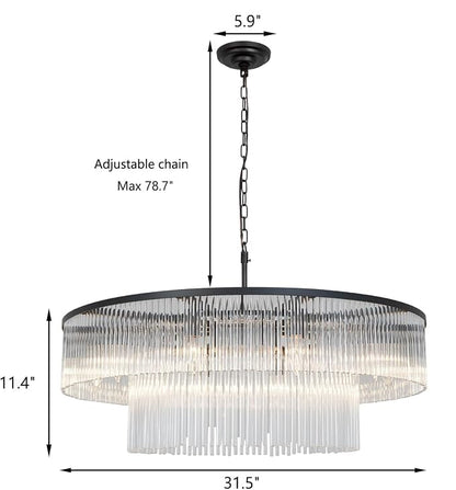 32 Inch Contemporary Black 2-Tier Glass Chandelier