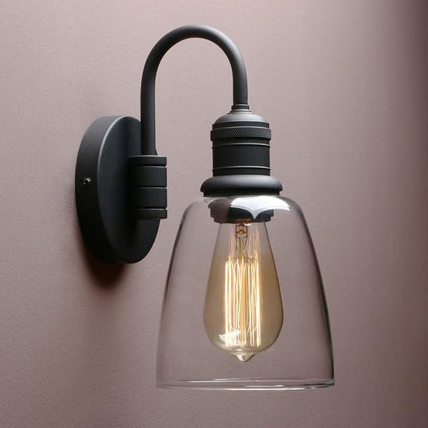 14 Inch Black Industrial Glass Wall Sconce