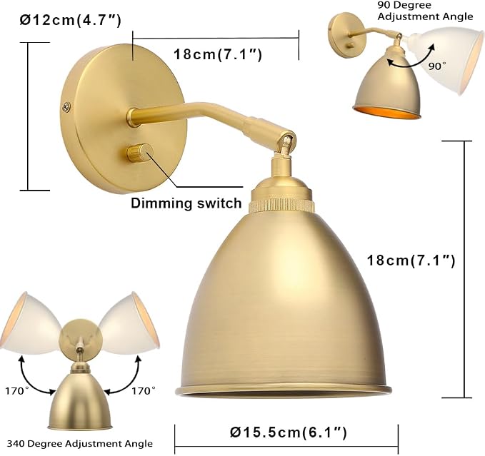 6 Inch Gold Brass Metal Wall Sconce