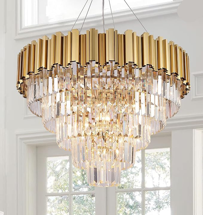 27.5 Inch Modern 5-Tier Gold Crystal Chandelier