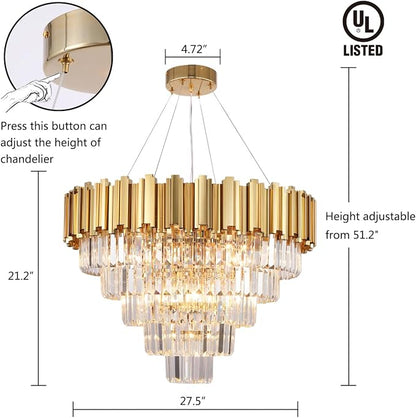27.5 Inch Modern 5-Tier Gold Crystal Chandelier