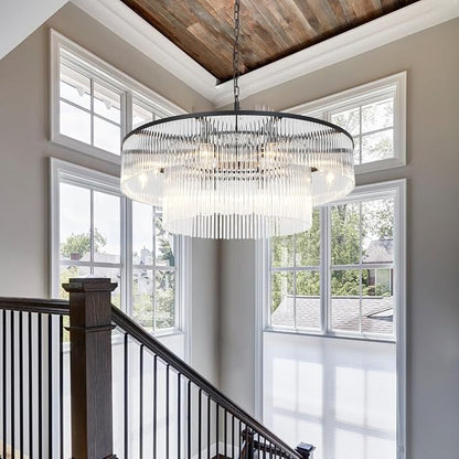 32 Inch Contemporary Black 2-Tier Glass Chandelier