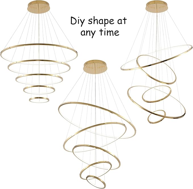 39 Inch Modern 5-Ring Gold LED Dimmable Chandelier