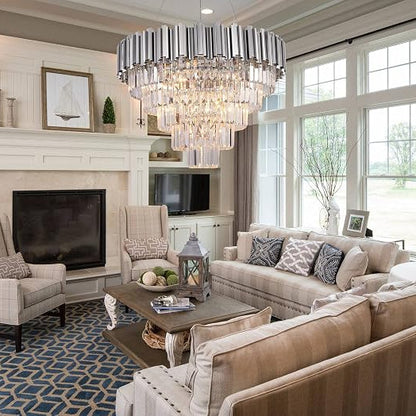 27.5 Inch Modern 5-Tier Chrome Crystal Chandelier