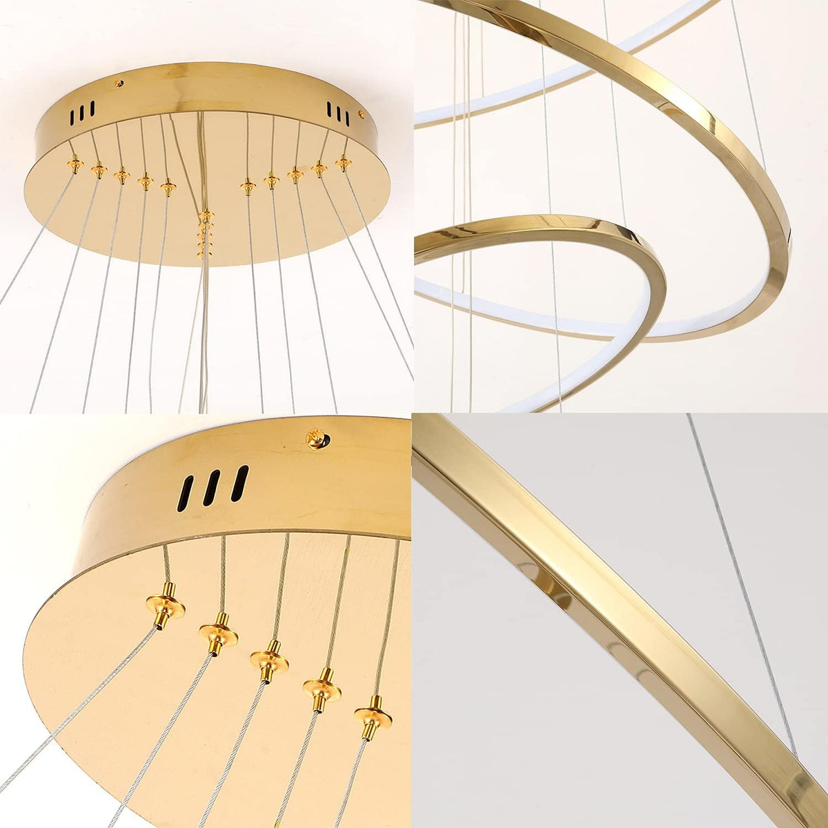 39 Inch Modern 5-Ring Gold LED Dimmable Chandelier