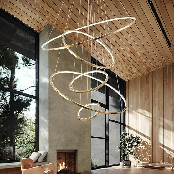 39 Inch Modern 5-Ring Gold LED Dimmable Chandelier