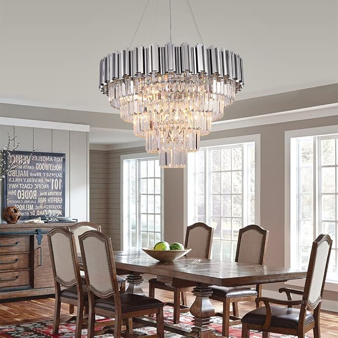 27.5 Inch Modern 5-Tier Chrome Crystal Chandelier