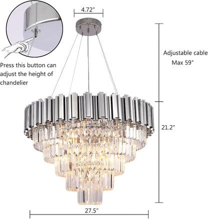 27.5 Inch Modern 5-Tier Chrome Crystal Chandelier