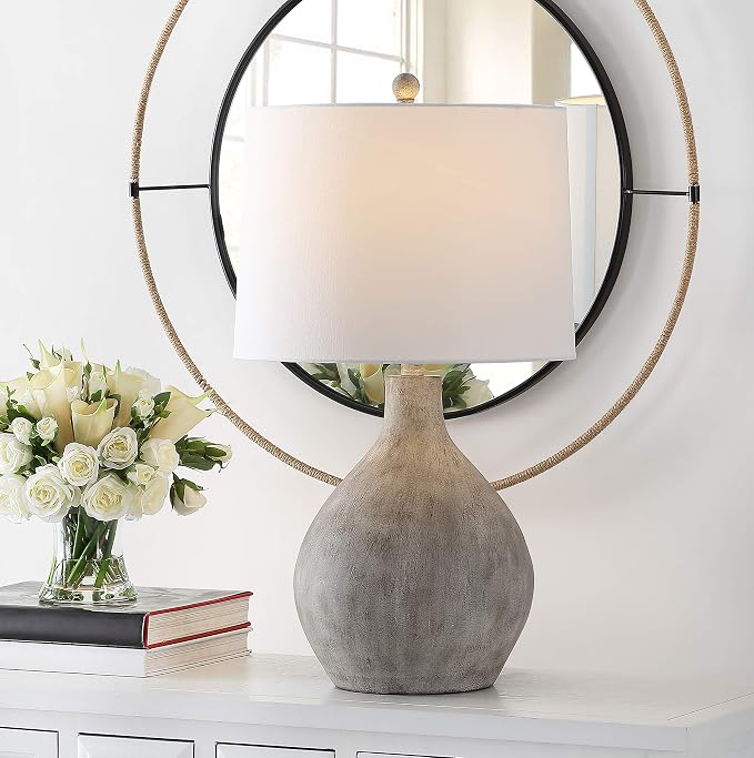 26 Inch Grey Resin Table Lamp - On