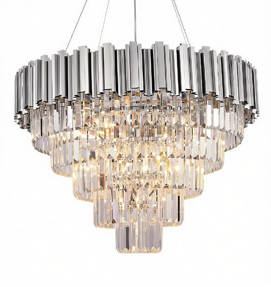 27.5 Inch Modern 5-Tier Chrome Crystal Chandelier