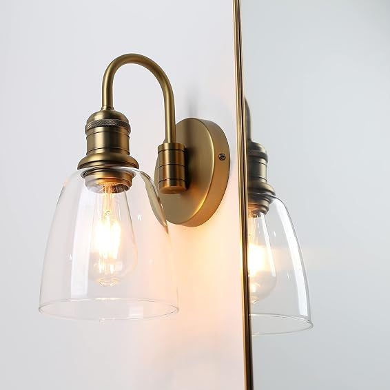 14 Inch Antique Brass Glass Wall Sconce