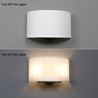 13 Inch Brass White Fabric Wall Sconce