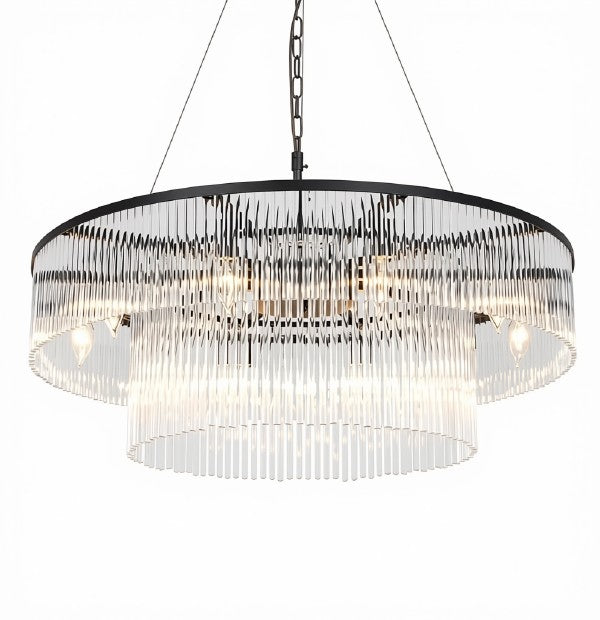 32 Inch Contemporary Black 2-Tier Glass Chandelier