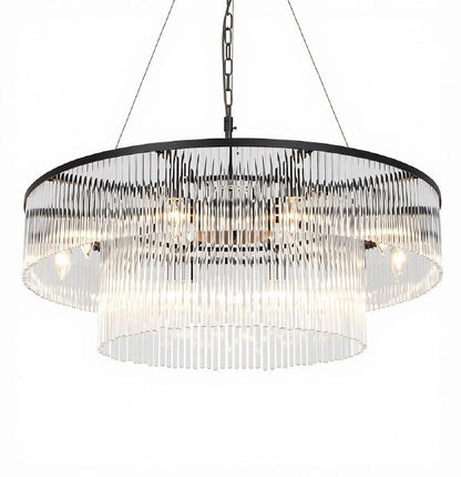 32 Inch Contemporary Black 2-Tier Glass Chandelier