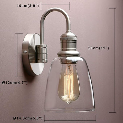 14 Inch Brushed Clear Glass Wall Sconce