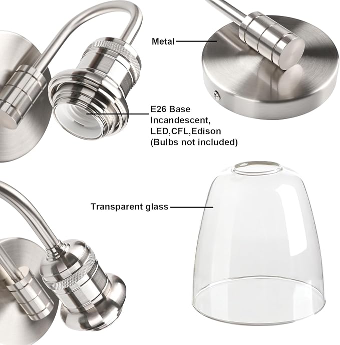 14 Inch Brushed Clear Glass Wall Sconce