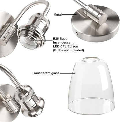 14 Inch Brushed Clear Glass Wall Sconce