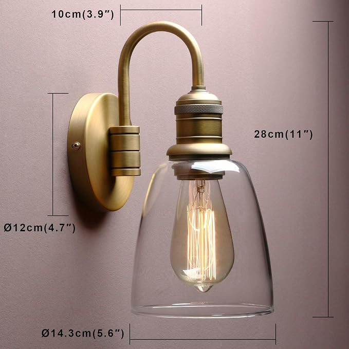 14 Inch Antique Brass Glass Wall Sconce