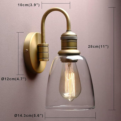 14 Inch Antique Brass Glass Wall Sconce
