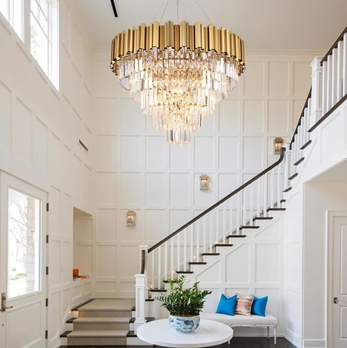 27.5 Inch Modern 5-Tier Gold Crystal Chandelier