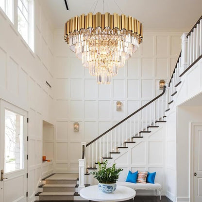 27.5 Inch Modern 5-Tier Gold Crystal Chandelier