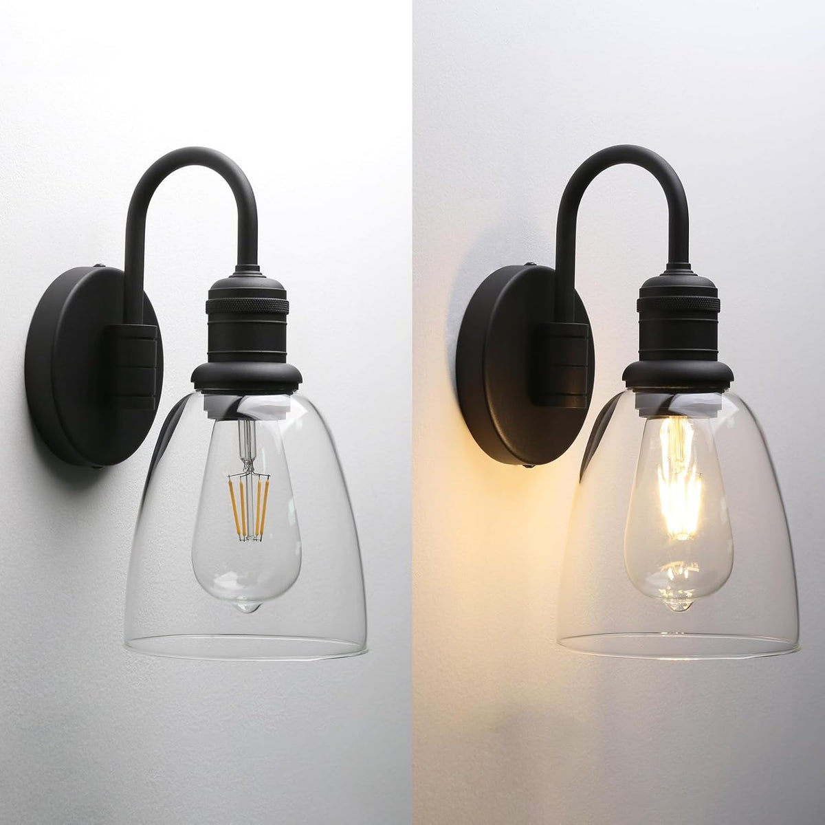 14 Inch Black Industrial Glass Wall Sconce