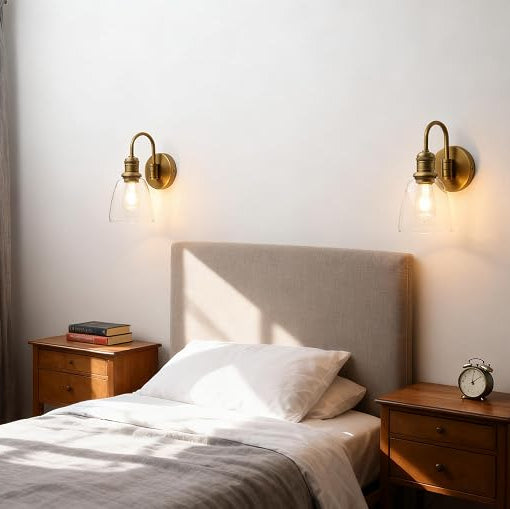 14 Inch Antique Brass Glass Wall Sconce